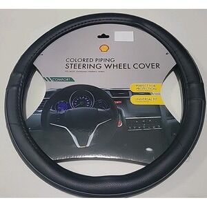 Steering Wheel Cover New Black Gray Piping Shell Oil Standard Fit Comfort Grip.